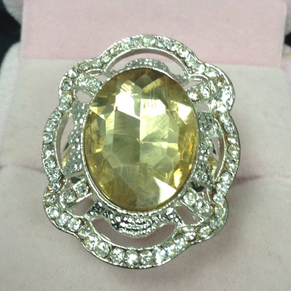 Citrine, zirconia, & silver ring Sz 8.5